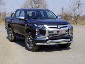Защита переднего бампера (нижняя, двойная) 76,1/75 мм. Mitsubishi L200 с 2015-