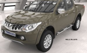 Пороги алюминиевые (Emerald silver) Mitsubishi L200 с 2015-
