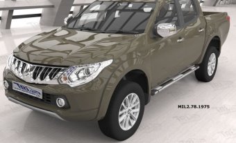Пороги алюминиевые (Emerald silver) Mitsubishi L200 с 2015-